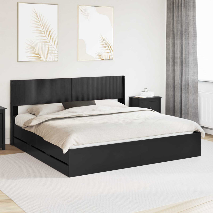 Bedframe met opbergruimte en hoofdbord Zwart 200 x 200 cm