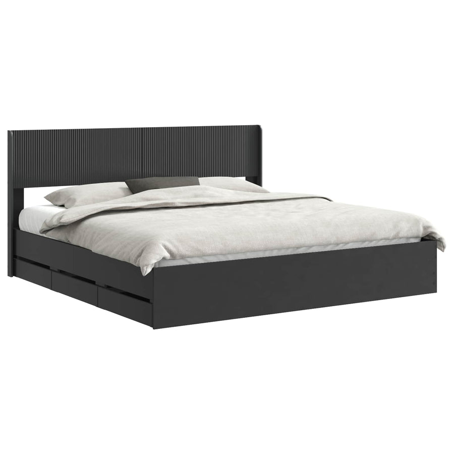 Bedframe met opbergruimte en hoofdbord Zwart 200 x 200 cm