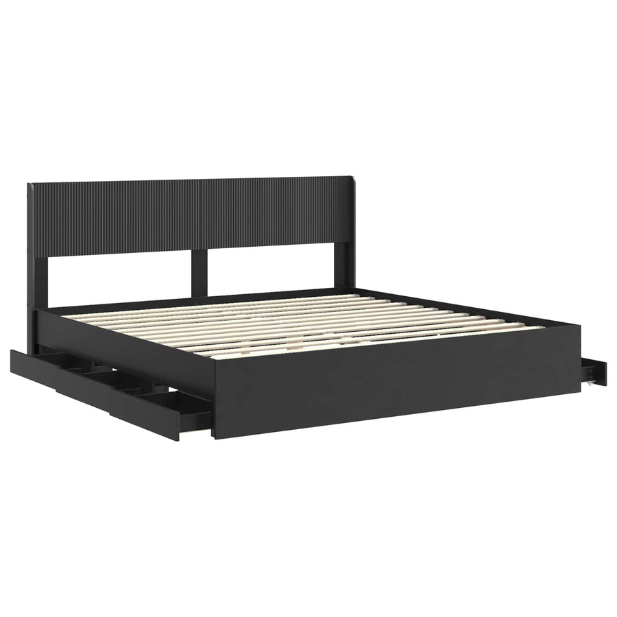 Bedframe met opbergruimte en hoofdbord Zwart 200 x 200 cm