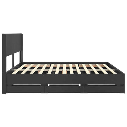 Bedframe met opbergruimte en hoofdbord Zwart 200 x 200 cm