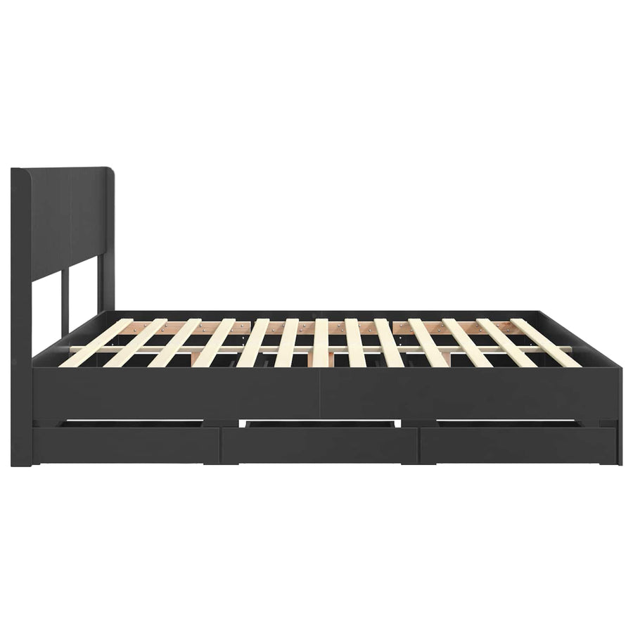 Bedframe met opbergruimte en hoofdbord Zwart 200 x 200 cm