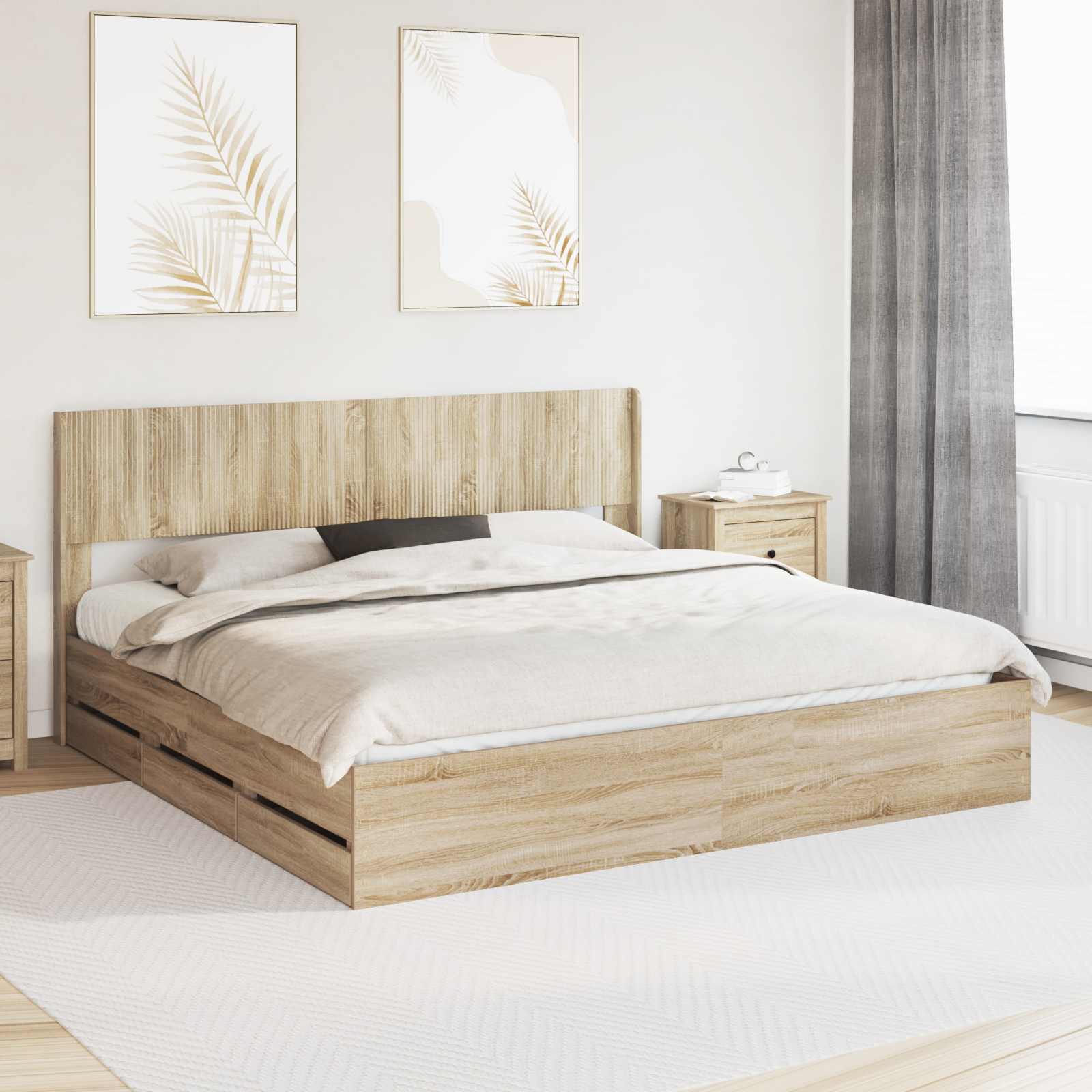 Bedframe met opbergruimte en hoofdbord met lade Sonoma Eiken