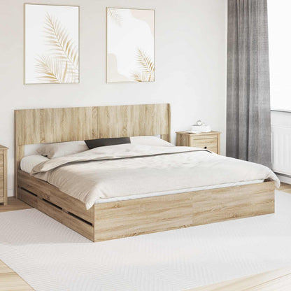 Bedframe met opbergruimte en hoofdbord met lade Sonoma Eiken