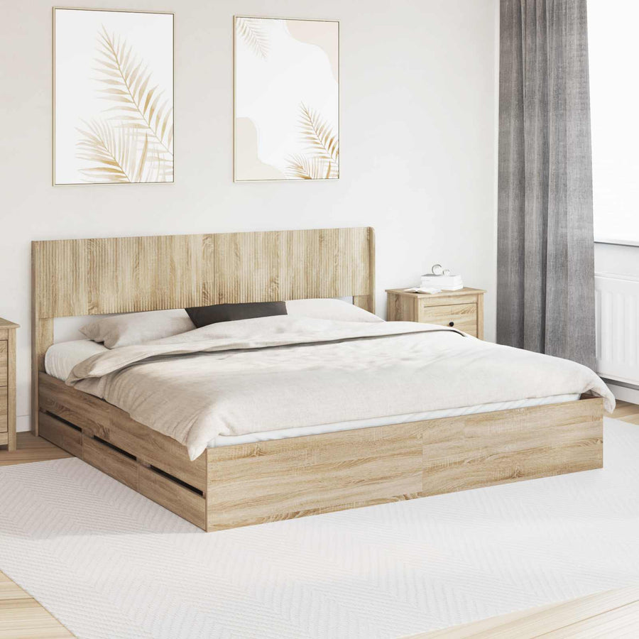 Bedframe met opbergruimte en hoofdbord met lade Sonoma Eiken