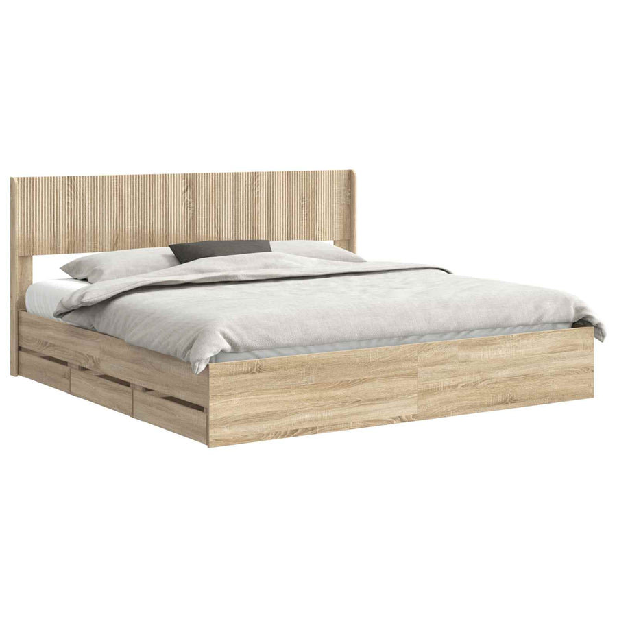 Bedframe met opbergruimte en hoofdbord met lade Sonoma Eiken