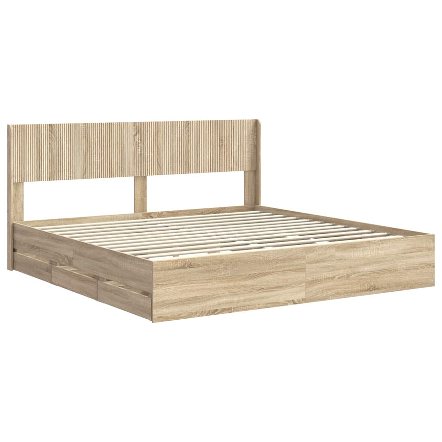 Bedframe met opbergruimte en hoofdbord met lade Sonoma Eiken