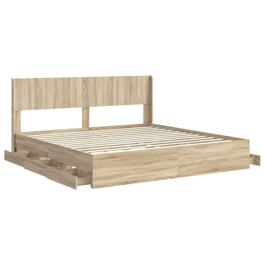 Bedframe met opbergruimte en hoofdbord met lade Sonoma Eiken