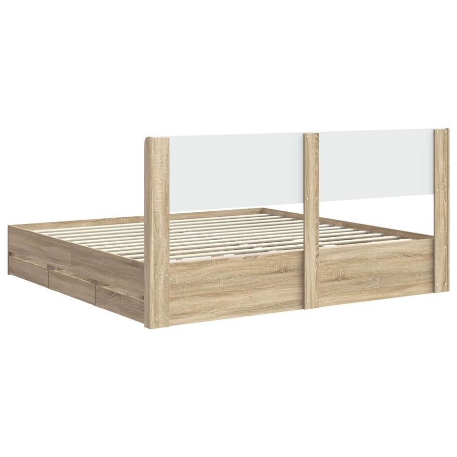 Bedframe met opbergruimte en hoofdbord met lade Sonoma Eiken