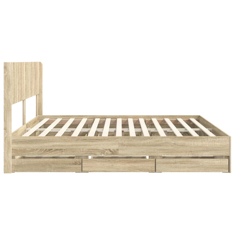Bedframe met opbergruimte en hoofdbord met lade Sonoma Eiken