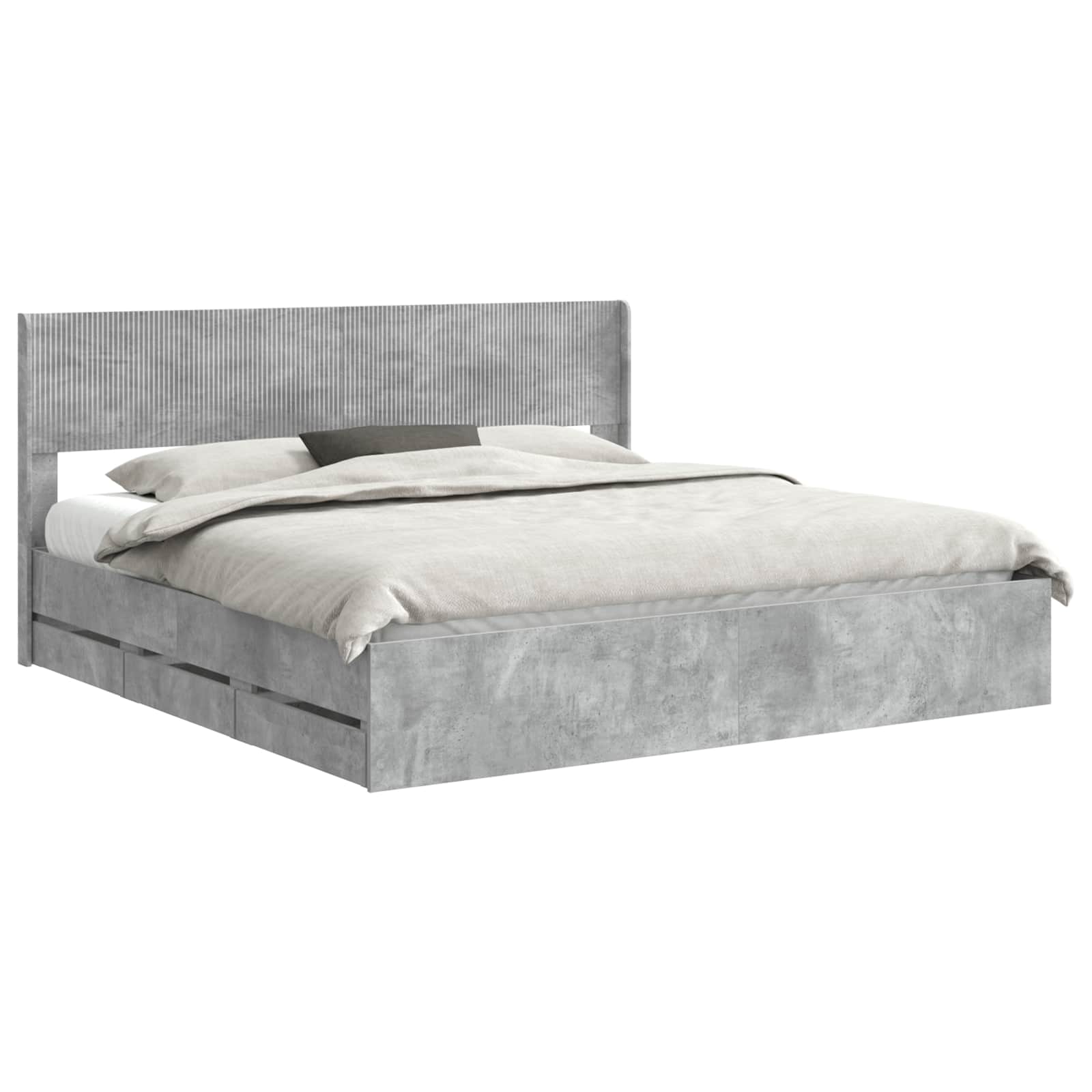 Bedframe met opbergruimte en hoofdbord Betongrijs 200 x 200 cm
