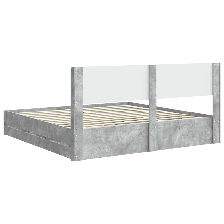Bedframe met opbergruimte en hoofdbord Betongrijs 200 x 200 cm