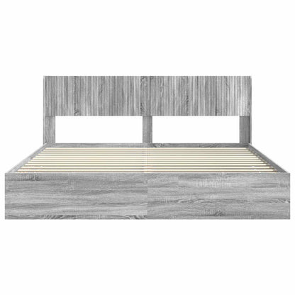 Bedframe met opbergruimte en hoofdbord met lade Grijs sonoma