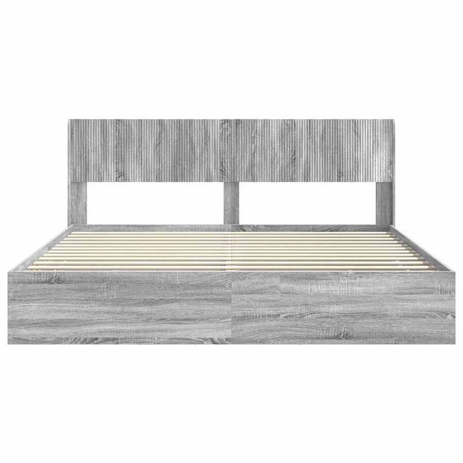 Bedframe met opbergruimte en hoofdbord met lade Grijs sonoma
