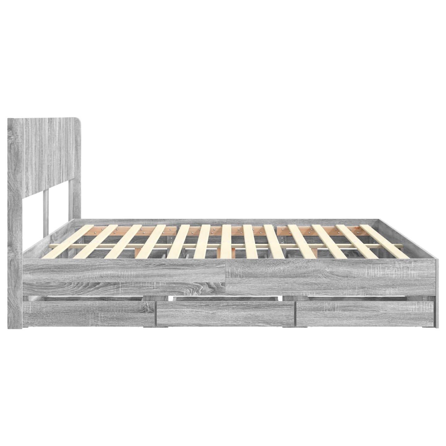 Bedframe met opbergruimte en hoofdbord met lade Grijs sonoma