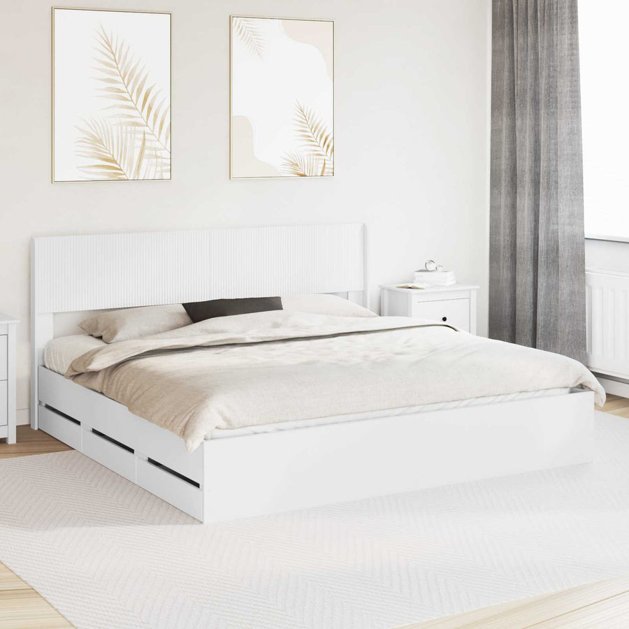 Bedframe met opbergruimte en hoofdbord Wit 180 x 200 cm