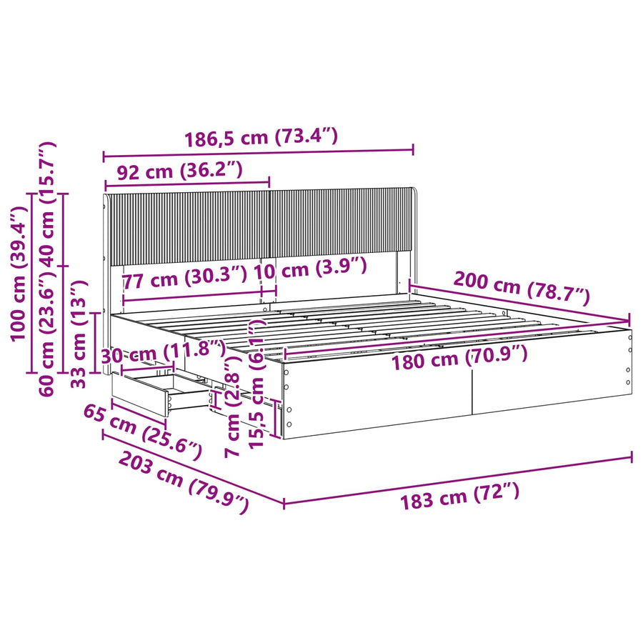 Bedframe met opbergruimte en hoofdbord Wit 180 x 200 cm
