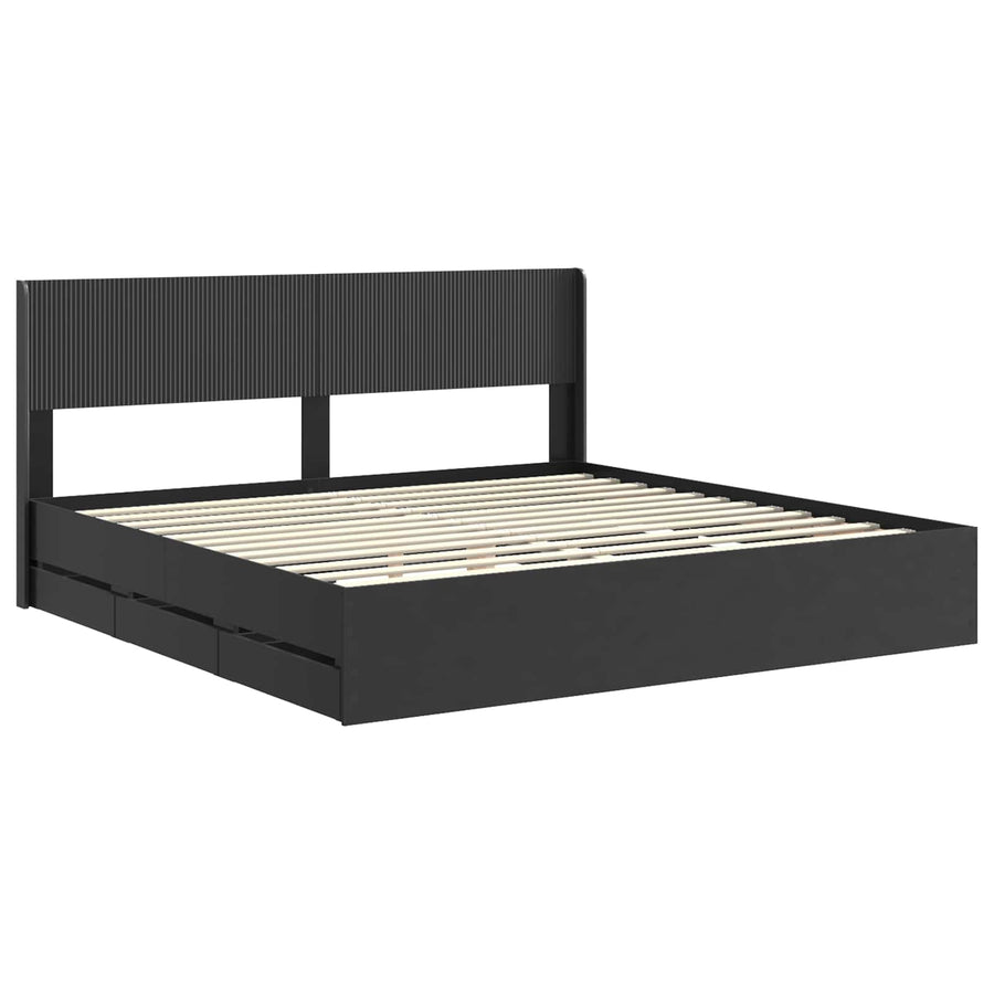 Bedframe met opbergruimte en hoofdbord Zwart 180 x 200 cm