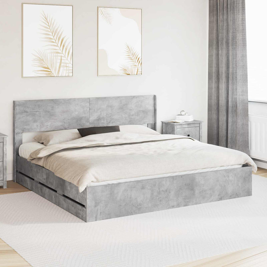 Bedframe met opbergruimte en hoofdbord Betongrijs 180 x 200 cm