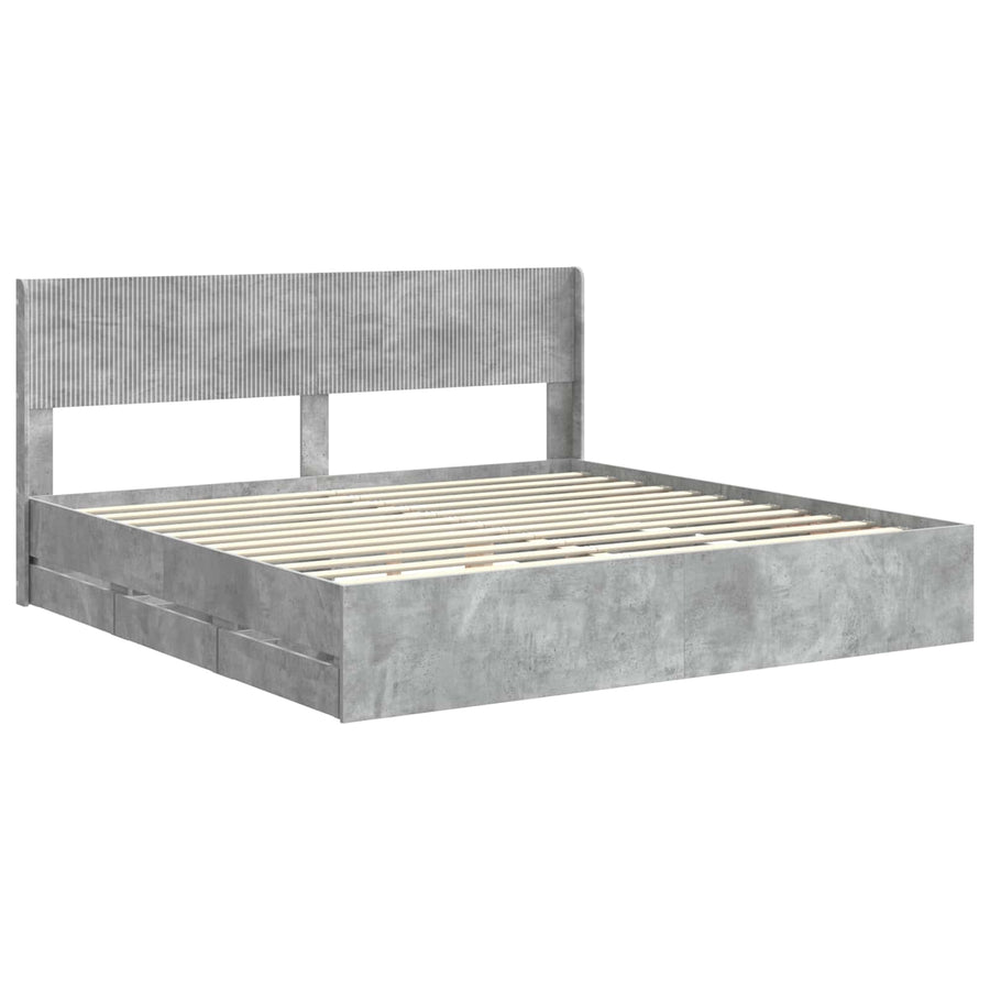 Bedframe met opbergruimte en hoofdbord Betongrijs 180 x 200 cm
