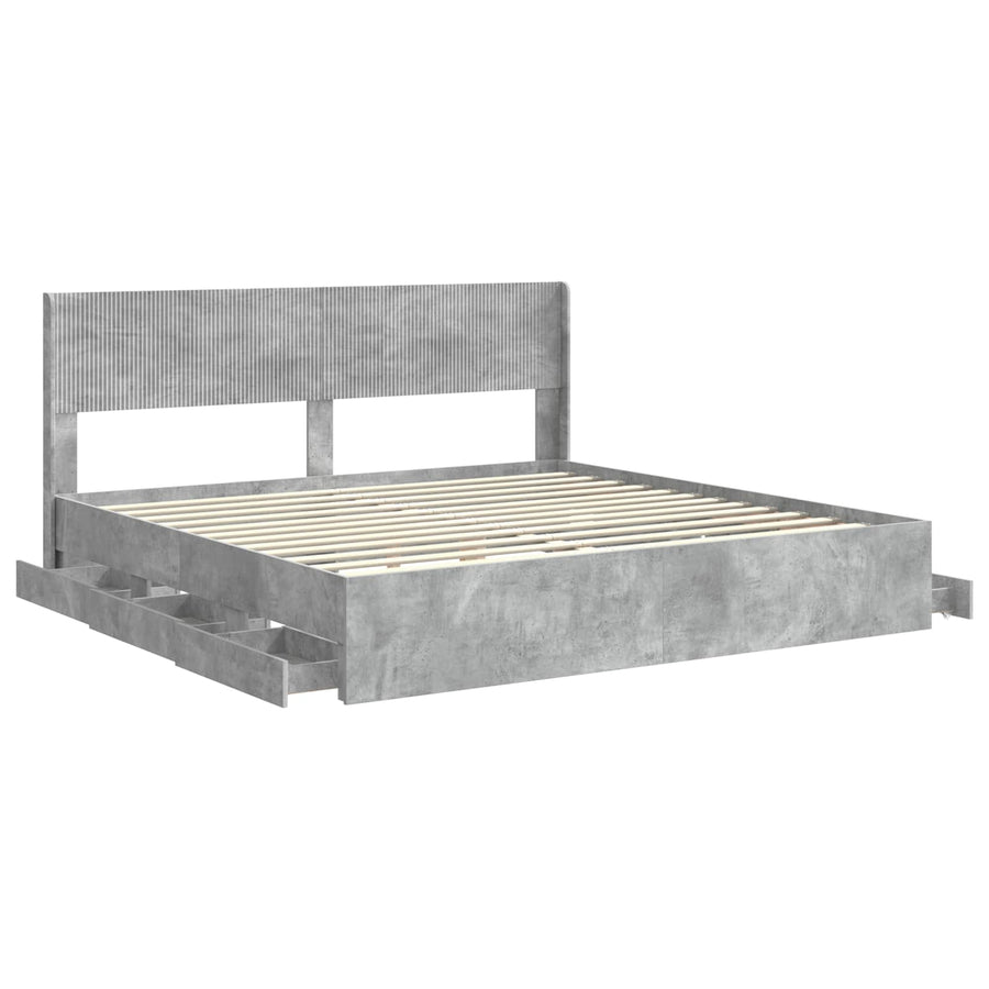 Bedframe met opbergruimte en hoofdbord Betongrijs 180 x 200 cm