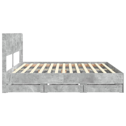 Bedframe met opbergruimte en hoofdbord Betongrijs 180 x 200 cm