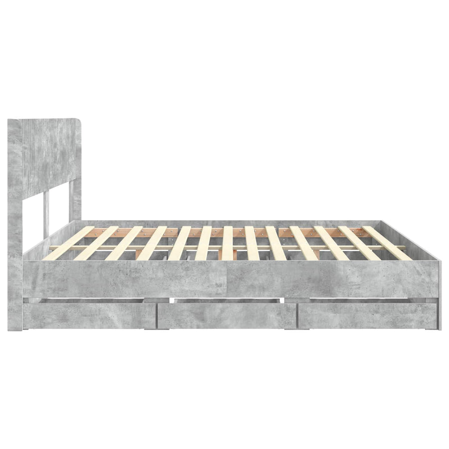 Bedframe met opbergruimte en hoofdbord Betongrijs 180 x 200 cm