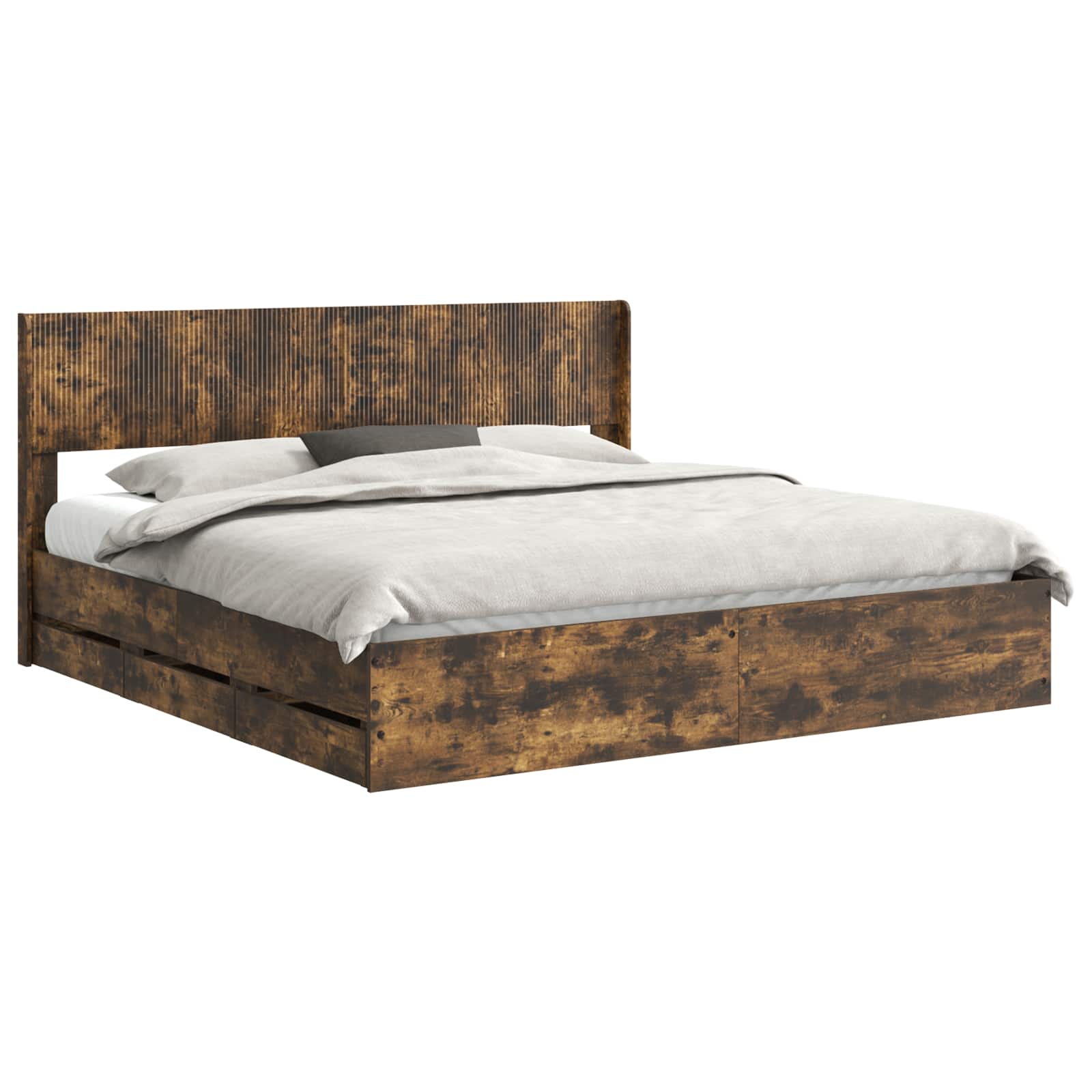 Bedframe met opbergruimte en hoofdbord met lade Gerookt eiken