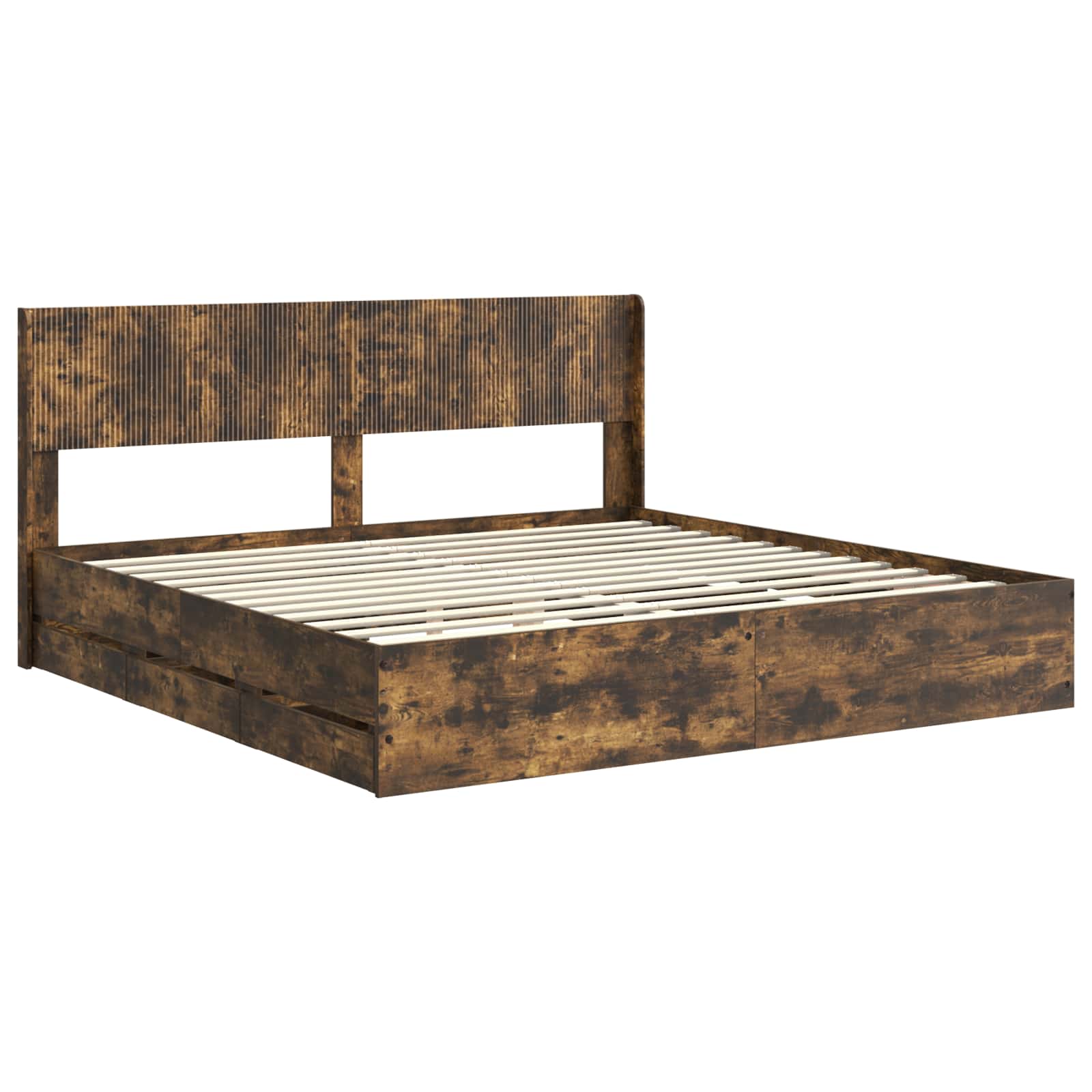 Bedframe met opbergruimte en hoofdbord met lade Gerookt eiken