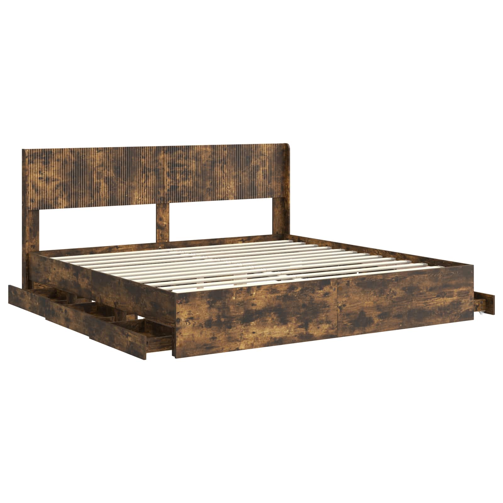 Bedframe met opbergruimte en hoofdbord met lade Gerookt eiken