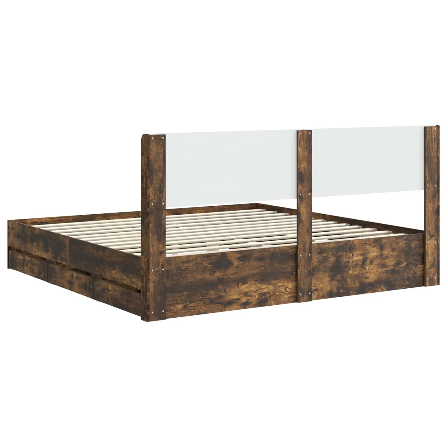 Bedframe met opbergruimte en hoofdbord met lade Gerookt eiken