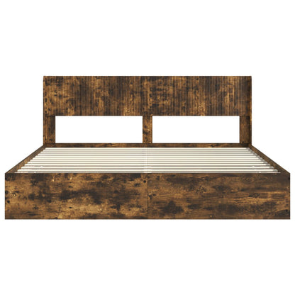 Bedframe met opbergruimte en hoofdbord met lade Gerookt eiken