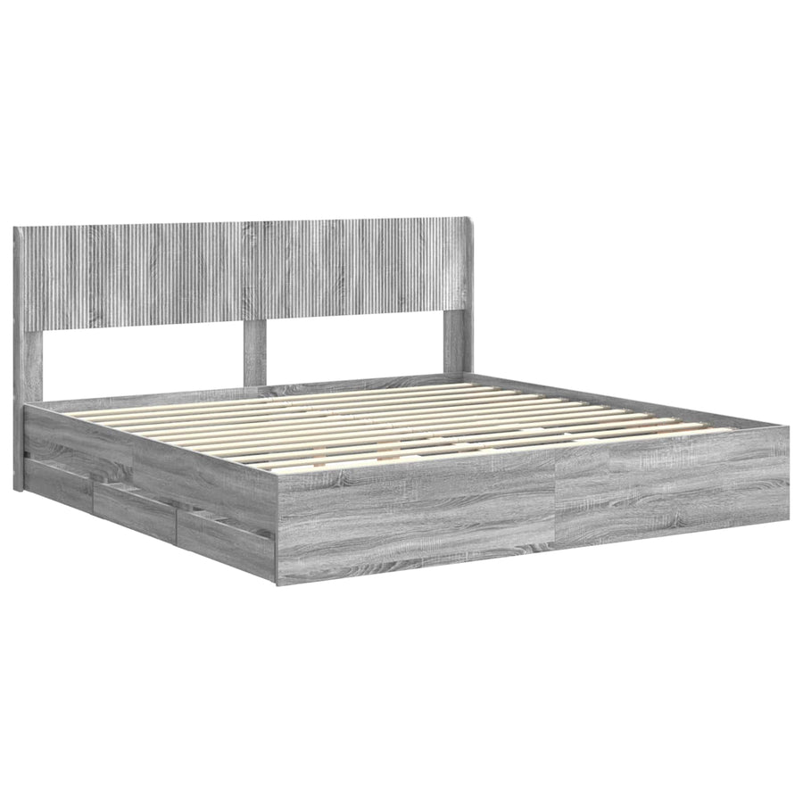 Bedframe met opbergruimte en hoofdbord met lade Grijs sonoma