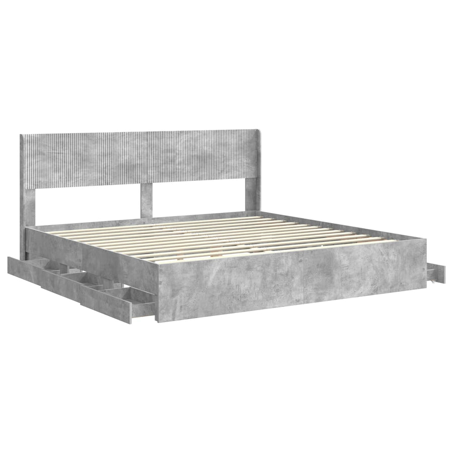 Bedframe met opbergruimte en hoofdbord met lade Grijs sonoma