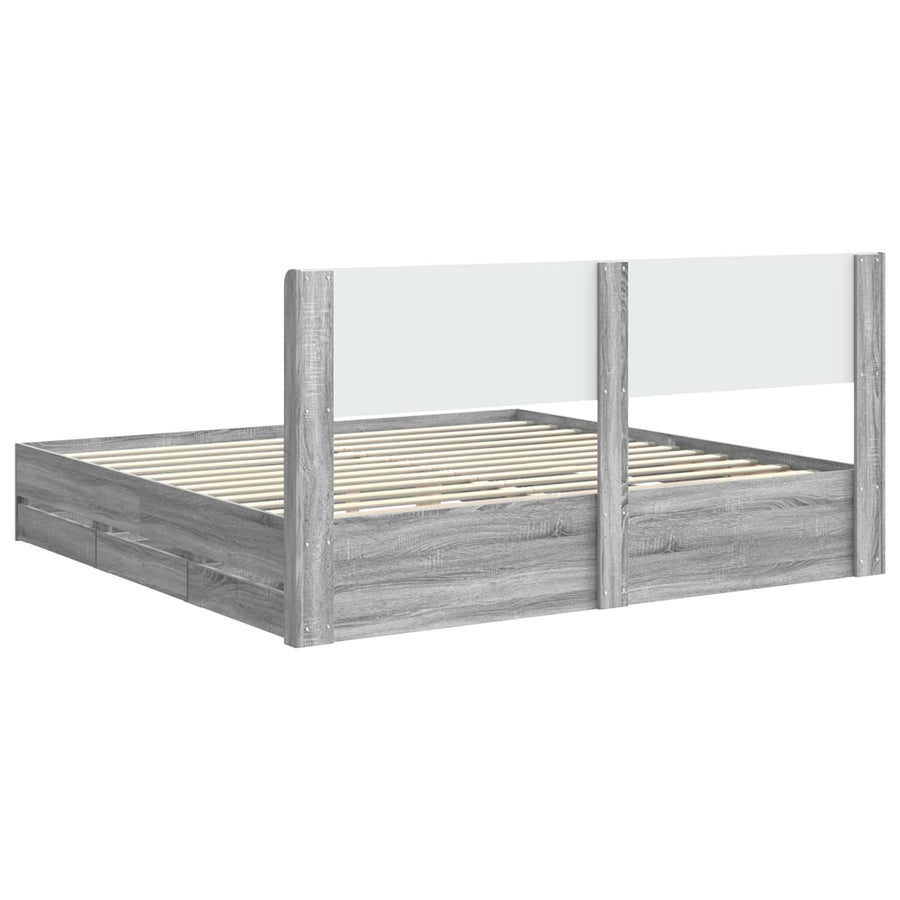 Bedframe met opbergruimte en hoofdbord met lade Grijs sonoma