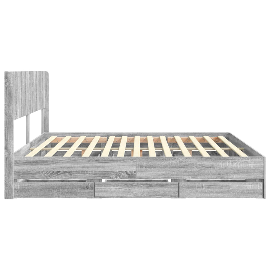 Bedframe met opbergruimte en hoofdbord met lade Grijs sonoma
