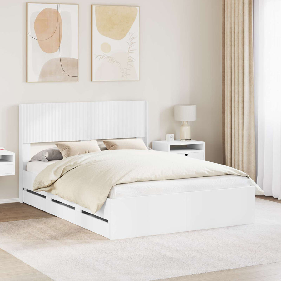 Bedframe met opbergruimte en hoofdbord Wit 160 x 200 cm