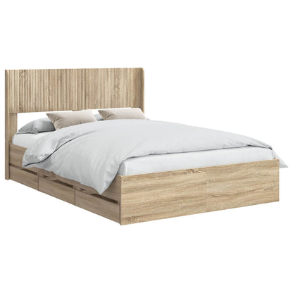 Bedframe met opbergruimte en hoofdbord met lade Sonoma Eiken