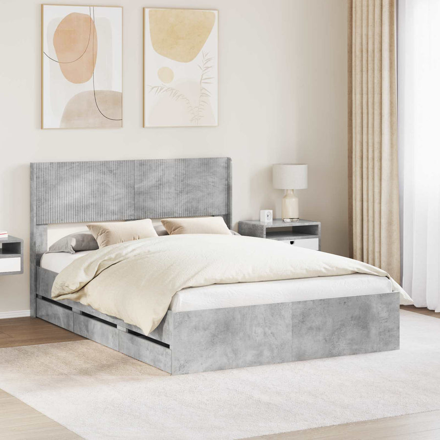Bedframe met opbergruimte en hoofdbord Betongrijs 160 x 200 cm