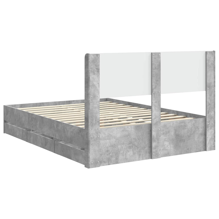 Bedframe met opbergruimte en hoofdbord Betongrijs 160 x 200 cm