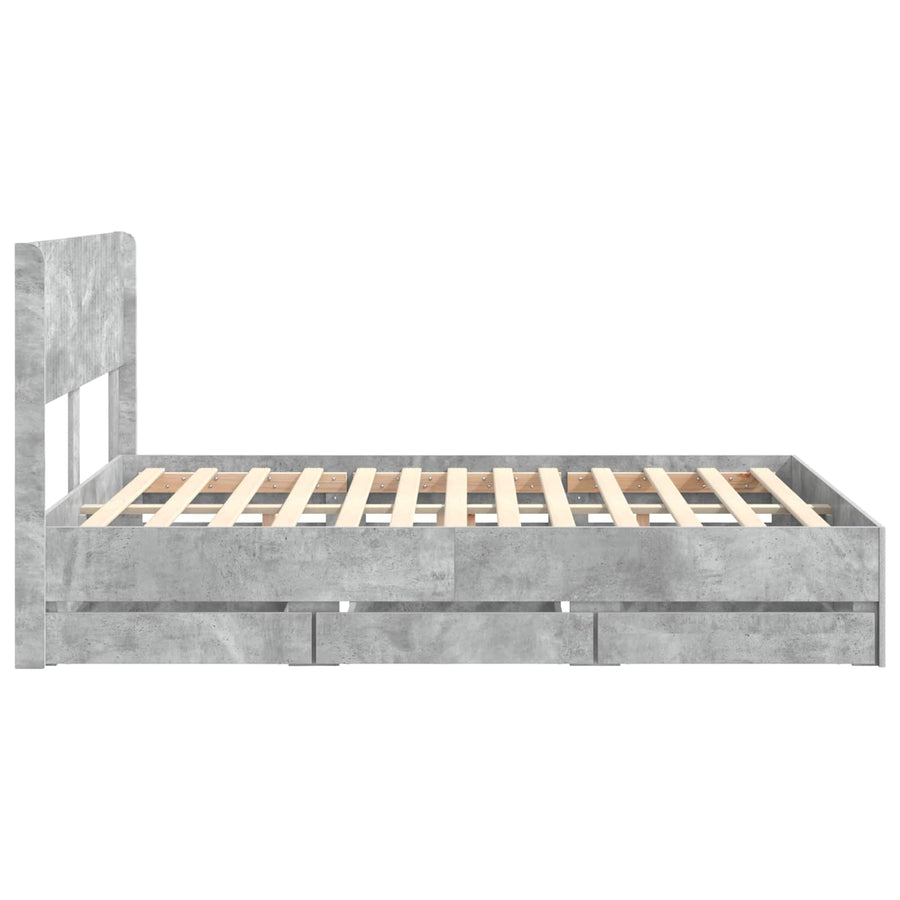 Bedframe met opbergruimte en hoofdbord Betongrijs 160 x 200 cm