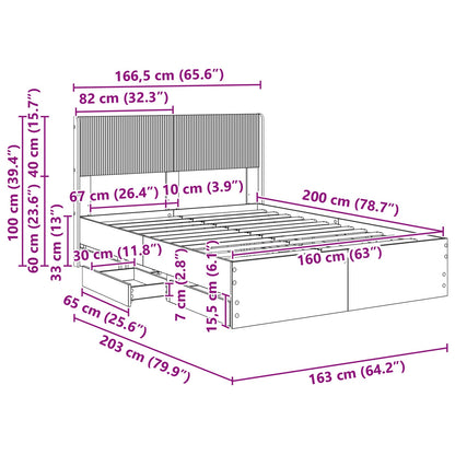 Bedframe met opbergruimte en hoofdbord Betongrijs 160 x 200 cm