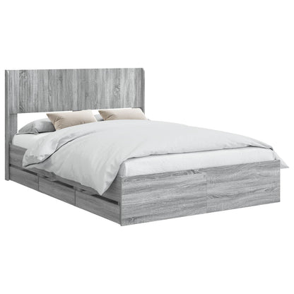 Bedframe met opbergruimte en hoofdbord met lade Grijs sonoma