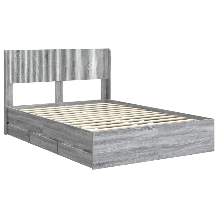 Bedframe met opbergruimte en hoofdbord met lade Grijs sonoma