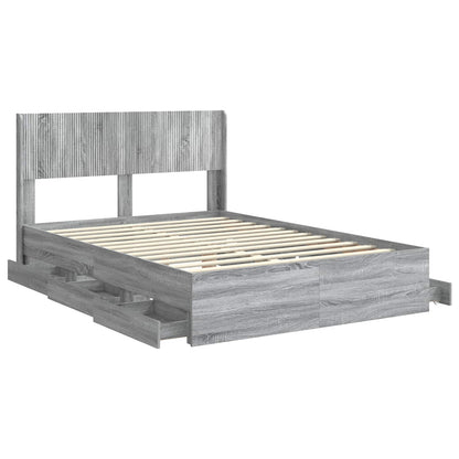 Bedframe met opbergruimte en hoofdbord met lade Grijs sonoma
