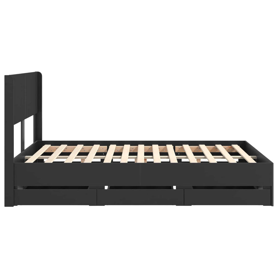 Bedframe met opbergruimte en hoofdbord Zwart 150 x 200 cm