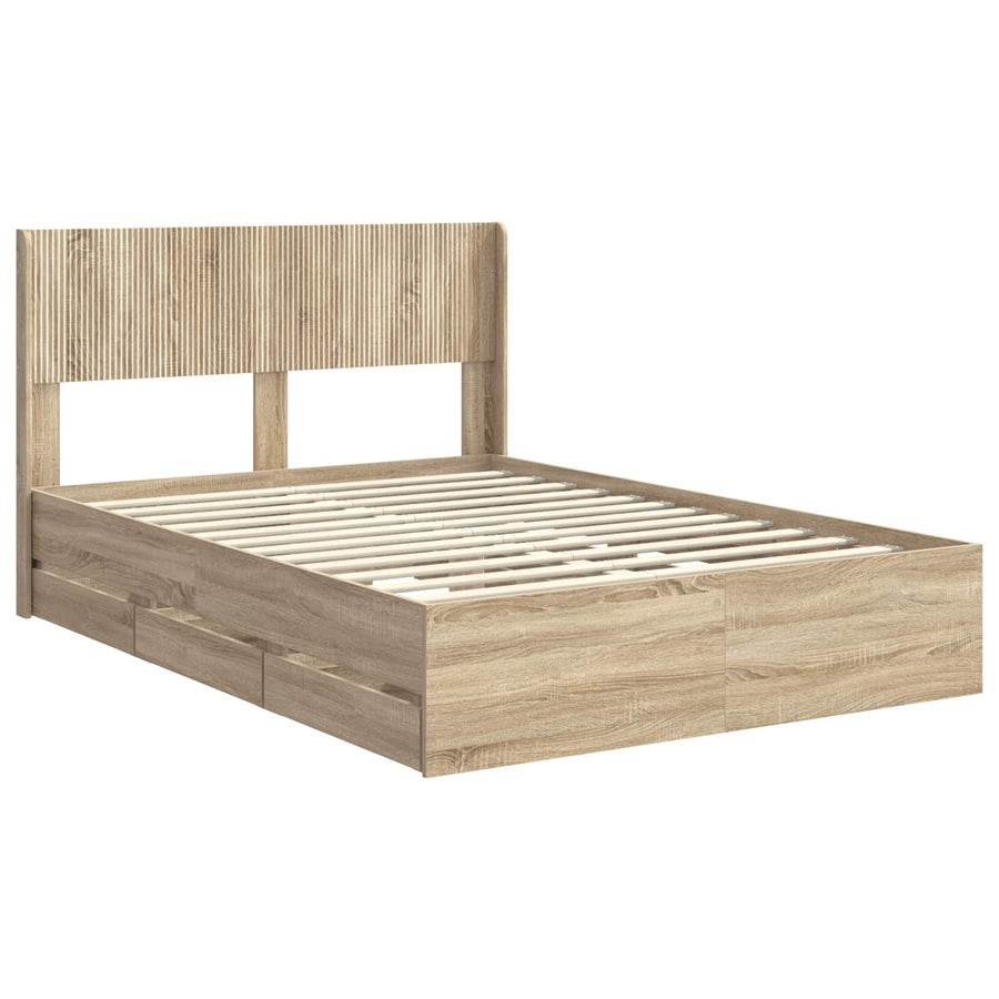 Bedframe met opbergruimte en hoofdbord met lade Sonoma Eiken