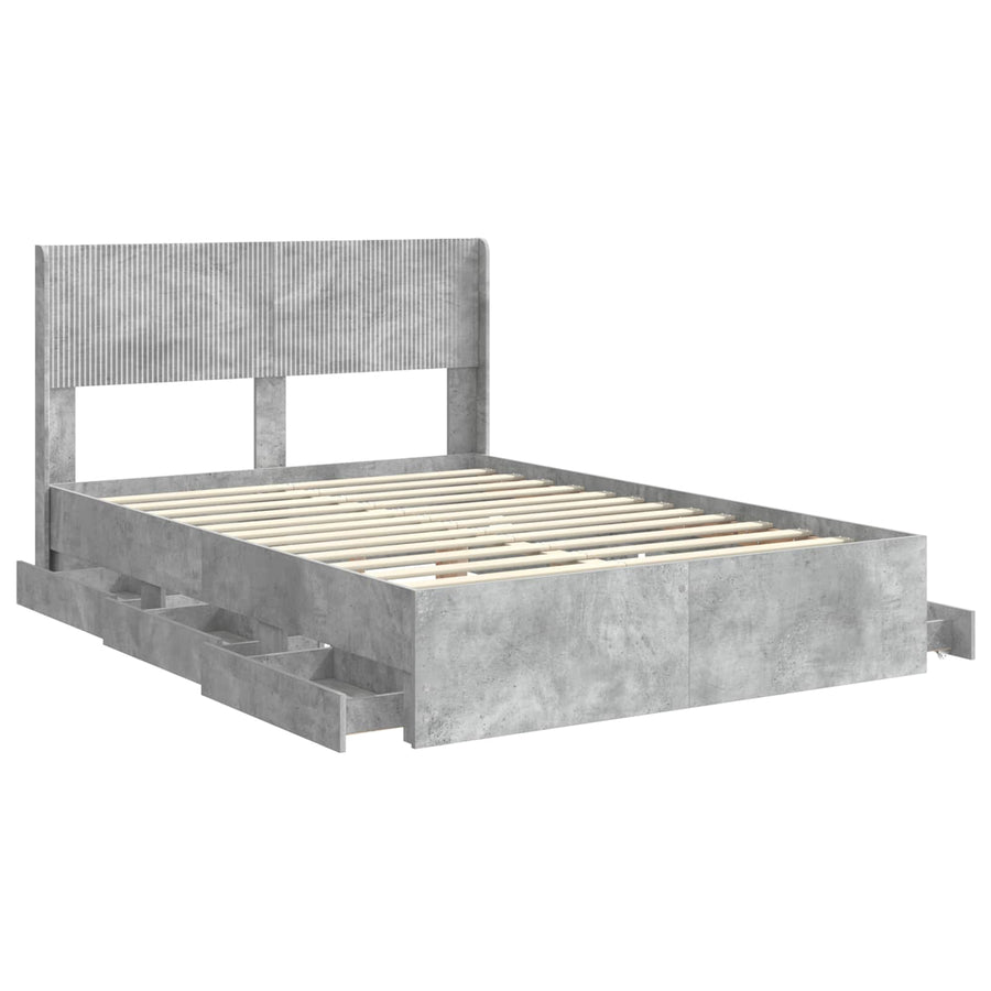Bedframe met opbergruimte en hoofdbord Betongrijs 150 x 200 cm
