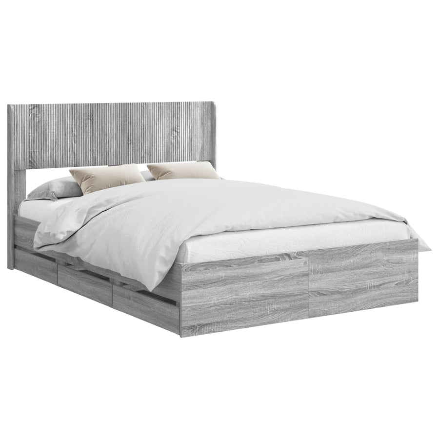 Bedframe met opbergruimte en hoofdbord met lade Grijs sonoma