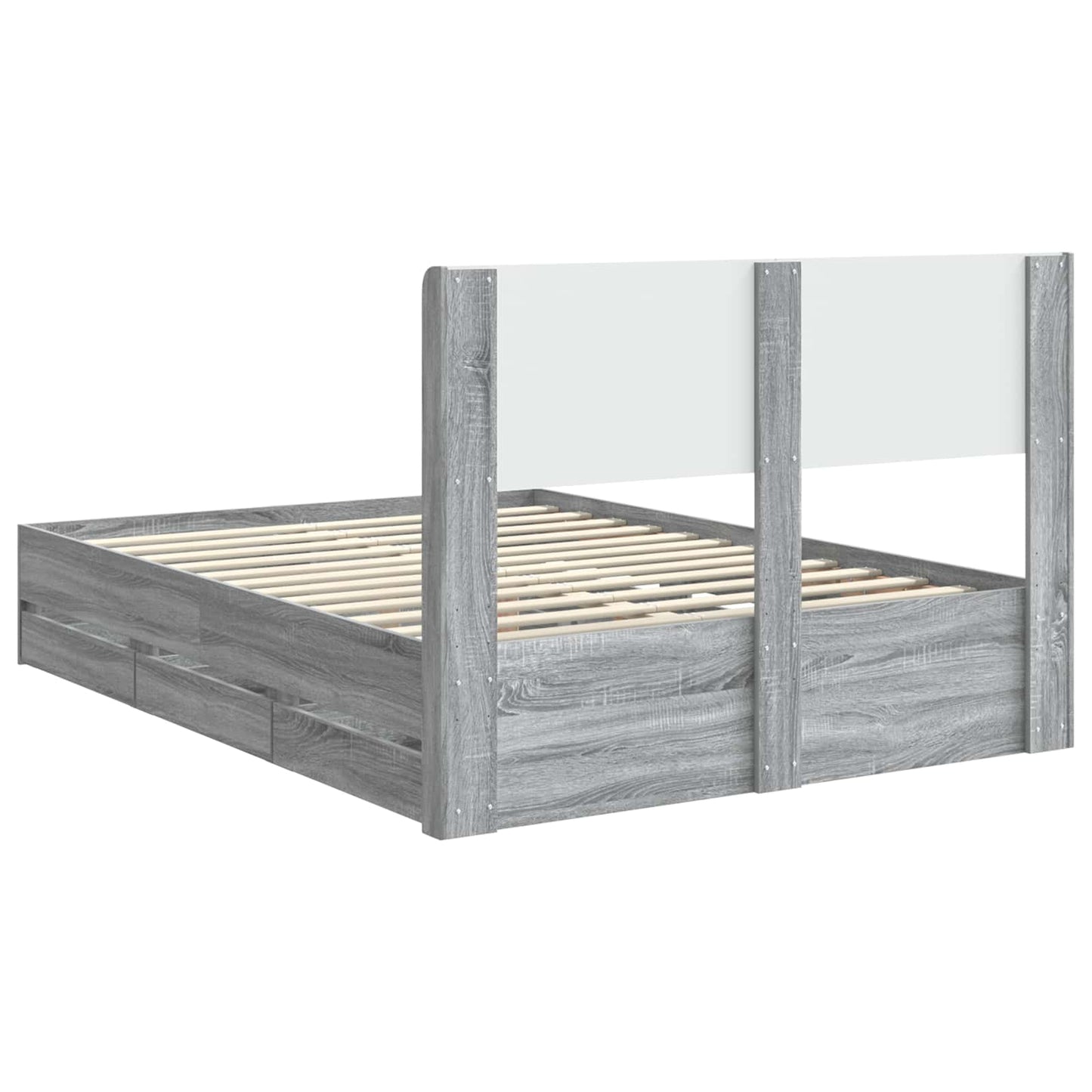 Bedframe met opbergruimte en hoofdbord met lade Grijs sonoma