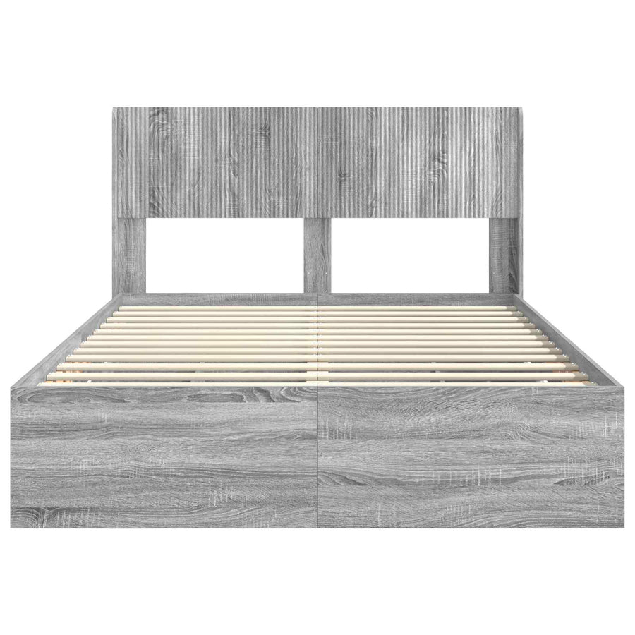 Bedframe met opbergruimte en hoofdbord met lade Grijs sonoma